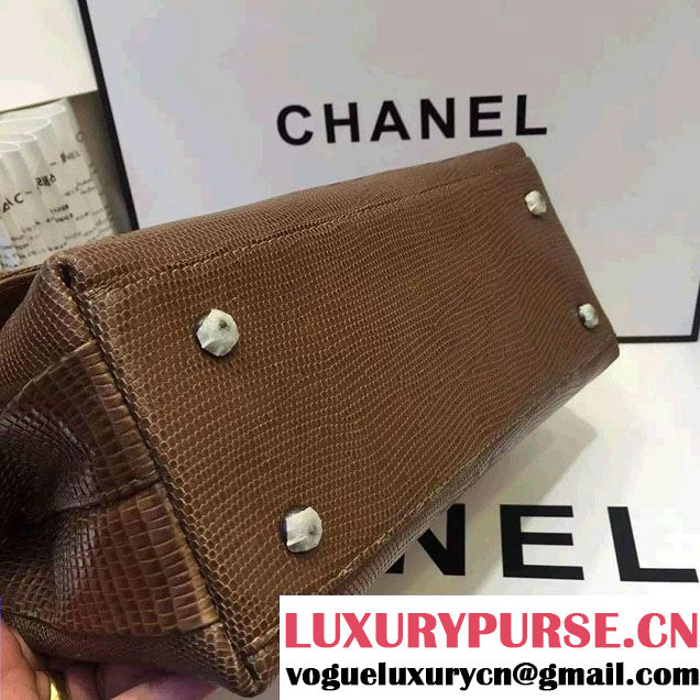 Chanel Top Handle Lizard Pattern Flap Shoulder Medium Bag Apricot 2015/2016