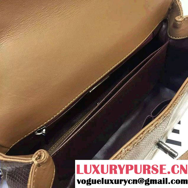 Chanel Top Handle Lizard Pattern Flap Shoulder Medium Bag Apricot 2015/2016