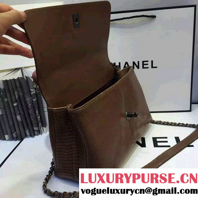 Chanel Top Handle Lizard Pattern Flap Shoulder Medium Bag Apricot 2015/2016