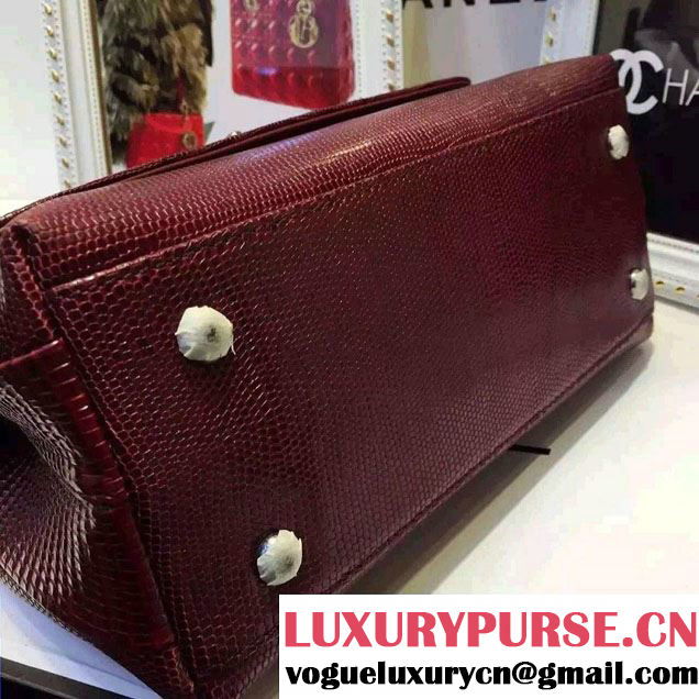 Chanel Top Handle Lizard Pattern Flap Shoulder Medium/Large Bag Date Red 2015/2016