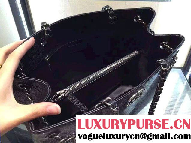 Chanel Metallic Grained Calfskin Large Shopping Tote Bag A91096 Black 2016