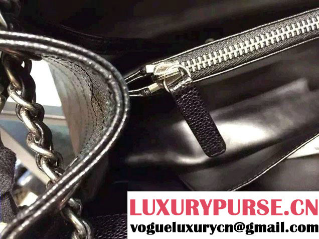 Chanel Metallic Grained Calfskin Large Shopping Tote Bag A91096 Black 2016