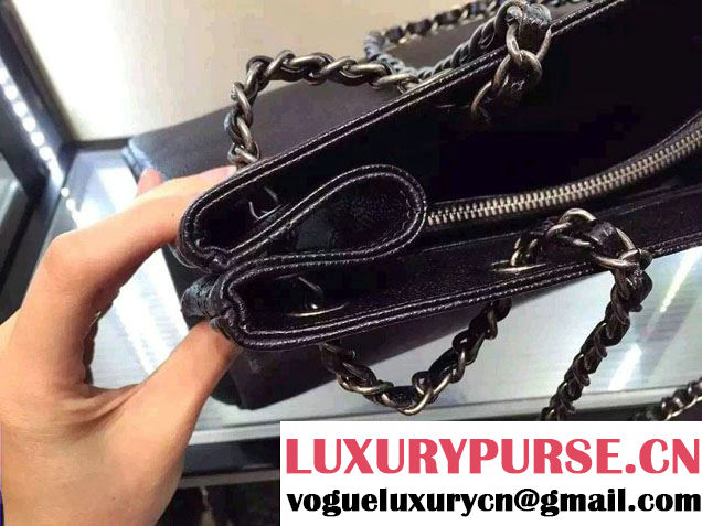 Chanel Metallic Grained Calfskin Large Shopping Tote Bag A91096 Black 2016