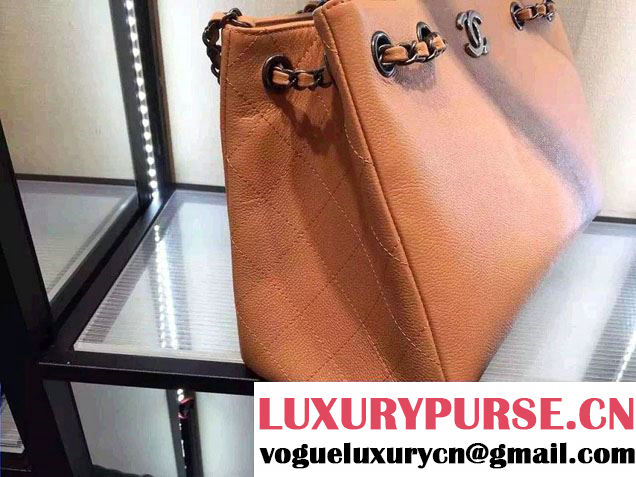 Chanel Metallic Grained Calfskin Large Shopping Tote Bag A91096 Apricot 2016