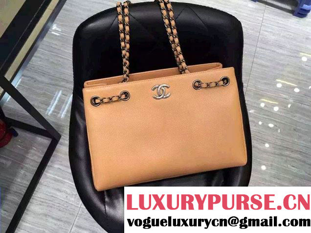 Chanel Metallic Grained Calfskin Large Shopping Tote Bag A91096 Apricot 2016