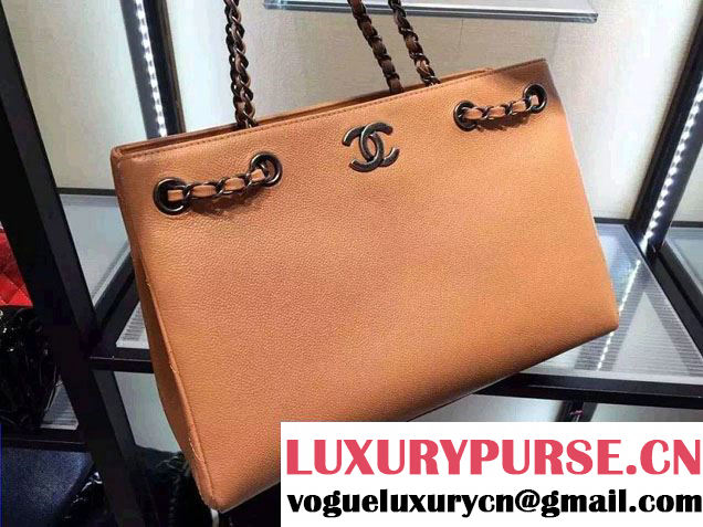 Chanel Metallic Grained Calfskin Large Shopping Tote Bag A91096 Apricot 2016
