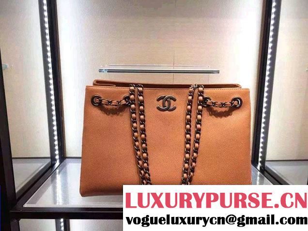 Chanel Metallic Grained Calfskin Large Shopping Tote Bag A91096 Apricot 2016