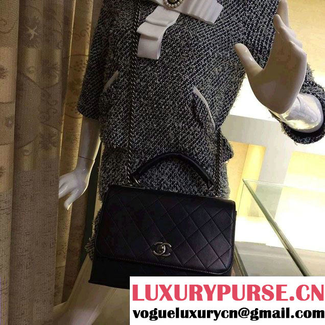 Chanel Calfskin Flap Bag with Handle A93879 Black 2016