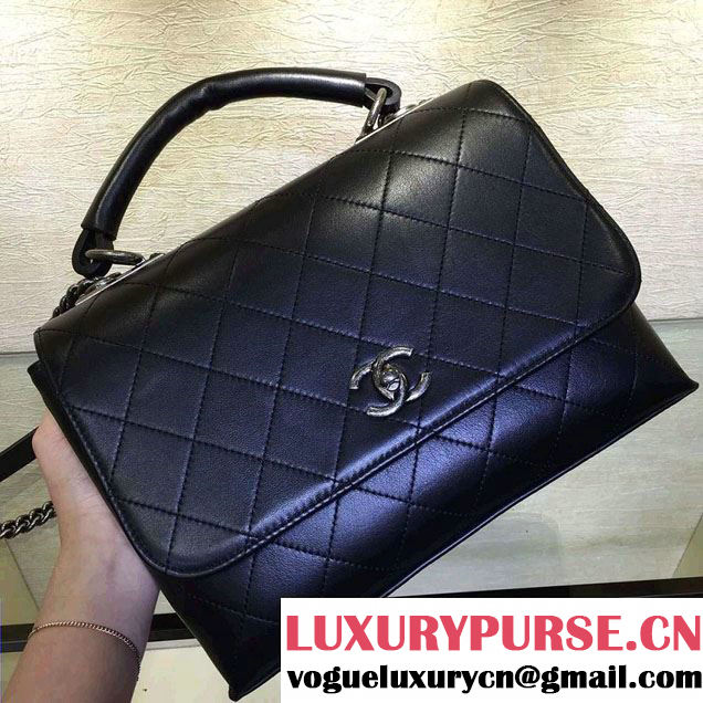 Chanel Calfskin Flap Bag with Handle A93879 Black 2016