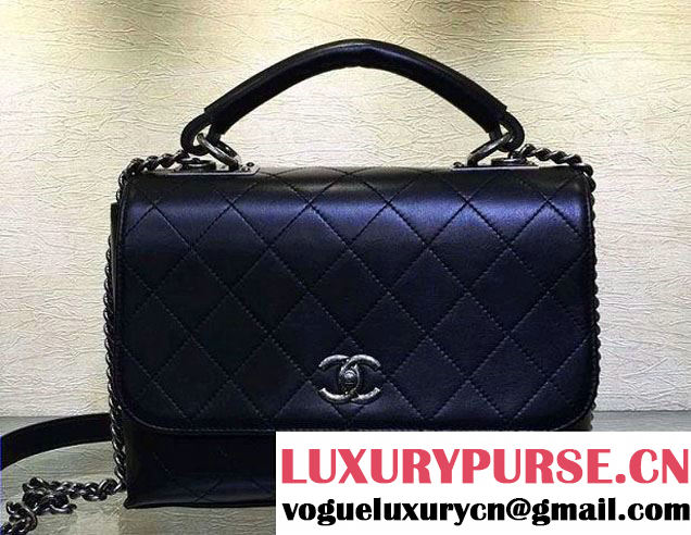 Chanel Calfskin Flap Bag with Handle A93879 Black 2016