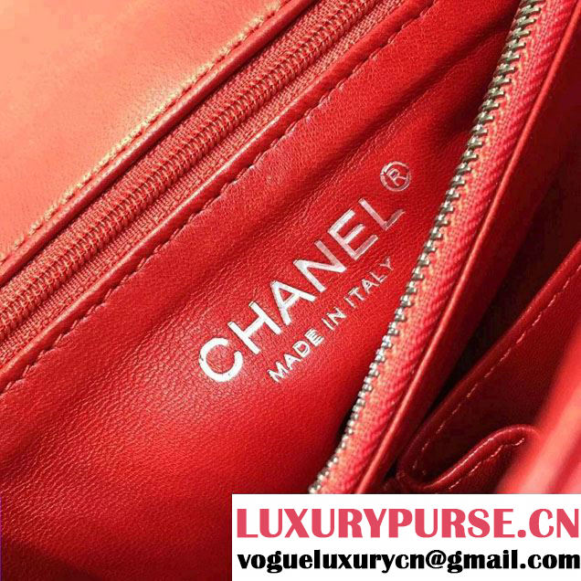 Chanel Python and Lambskin Flap Large Bag with Handle A93279 Red 2016