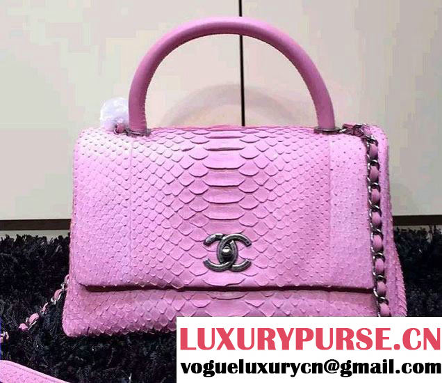 Chanel Python and Lambskin Flap Large Bag with Handle A93279 Pink 2016