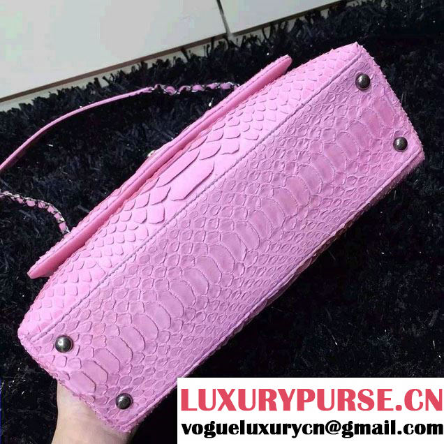 Chanel Python and Lambskin Flap Large Bag with Handle A93279 Pink 2016