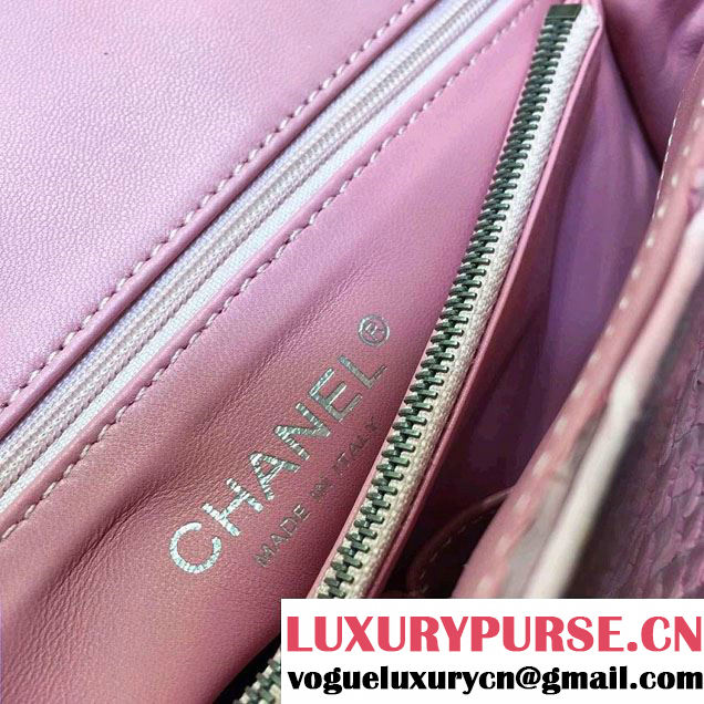 Chanel Python and Lambskin Flap Large Bag with Handle A93279 Pink 2016