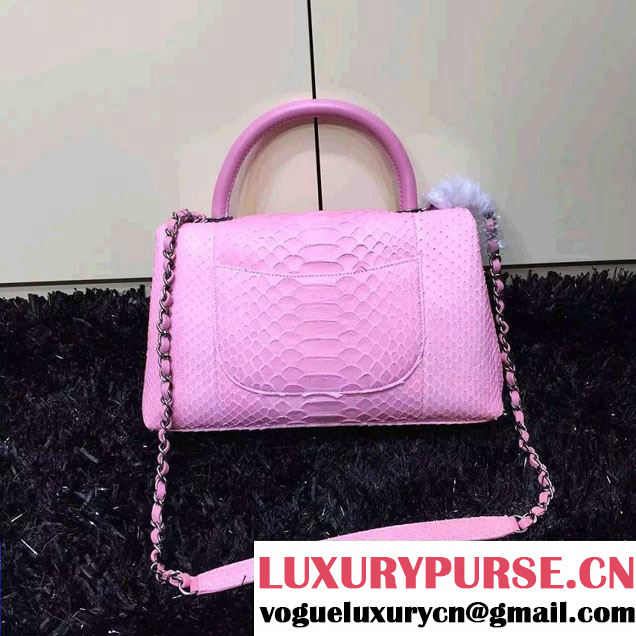 Chanel Python and Lambskin Flap Large Bag with Handle A93279 Pink 2016