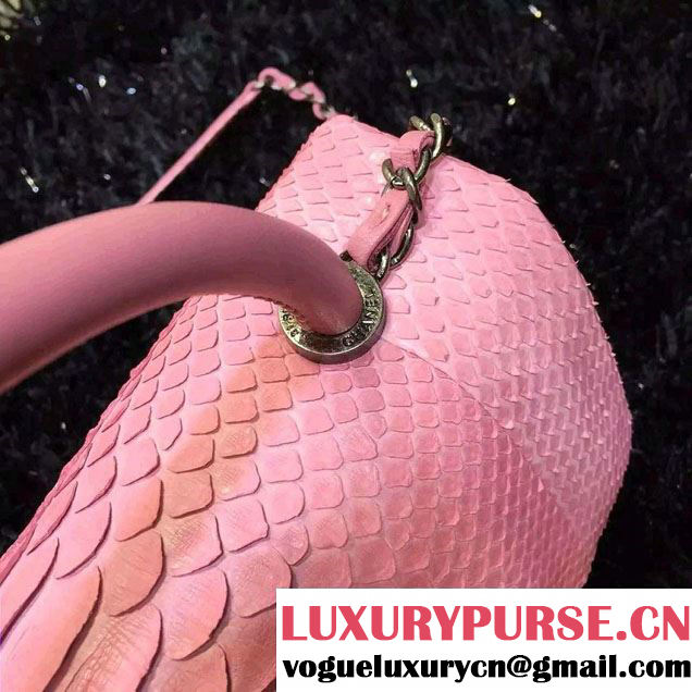Chanel Python and Lambskin Flap Large Bag with Handle A93279 Pink 2016
