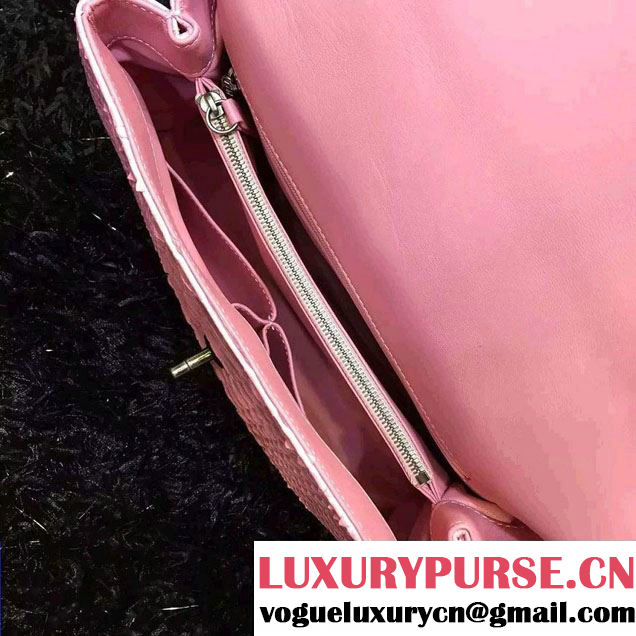 Chanel Python and Lambskin Flap Large Bag with Handle A93279 Pink 2016