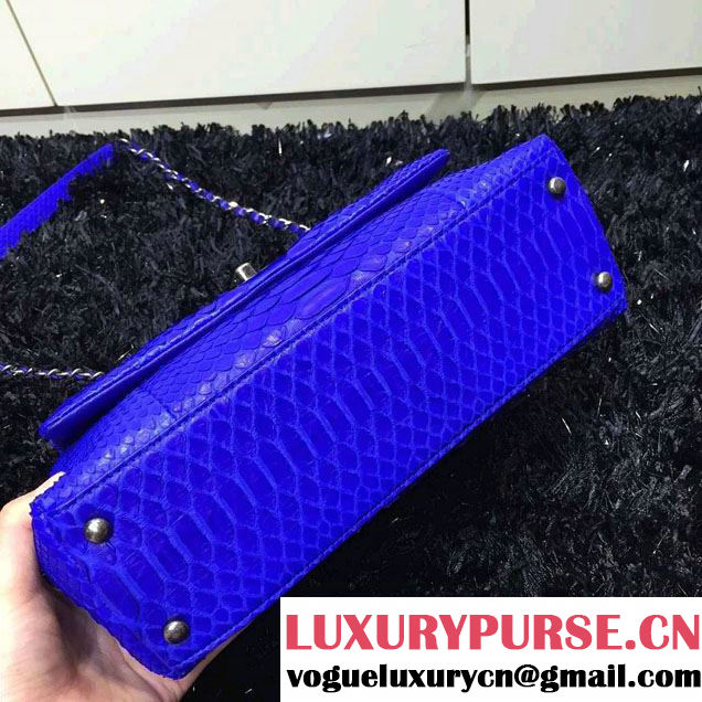 Chanel Python and Lambskin Flap Large Bag with Handle A93279 Blue 2016
