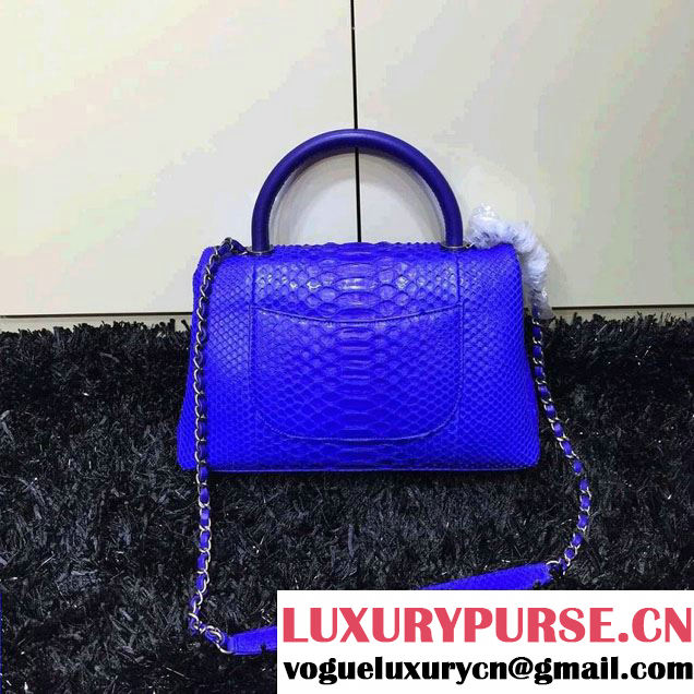 Chanel Python and Lambskin Flap Large Bag with Handle A93279 Blue 2016