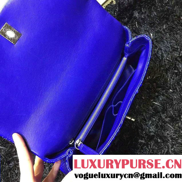 Chanel Python and Lambskin Flap Large Bag with Handle A93279 Blue 2016
