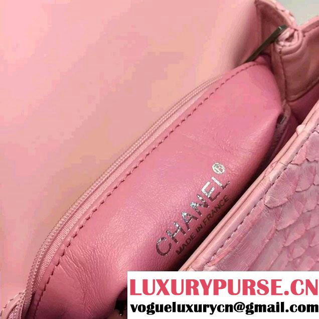 Chanel Python and Lambskin Flap Small Bag with Handle A93050 Pink 2016
