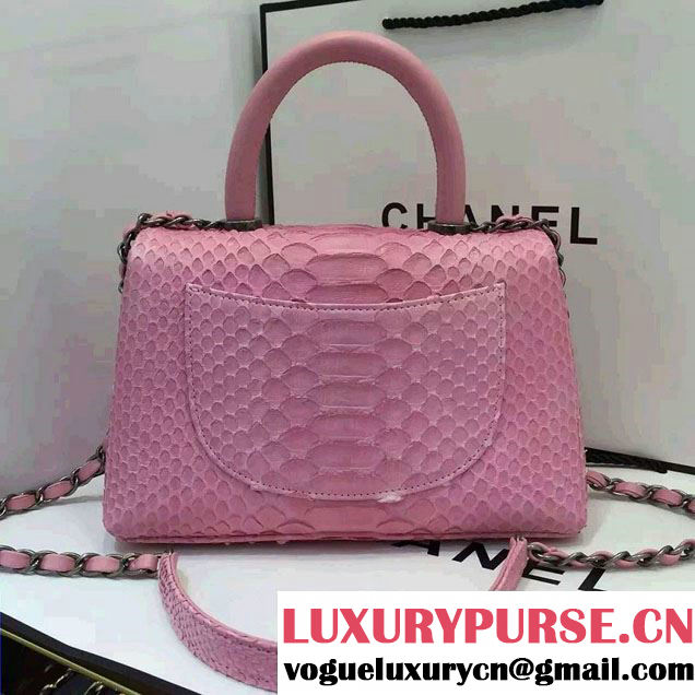 Chanel Python and Lambskin Flap Small Bag with Handle A93050 Pink 2016