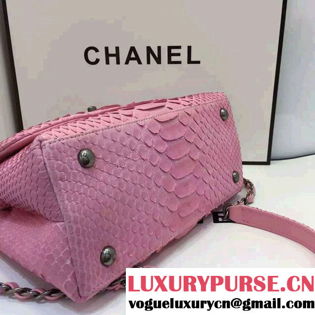 Chanel Python and Lambskin Flap Small Bag with Handle A93050 Pink 2016