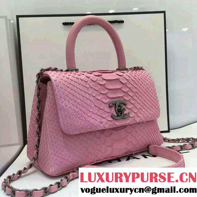 Chanel Python and Lambskin Flap Small Bag with Handle A93050 Pink 2016