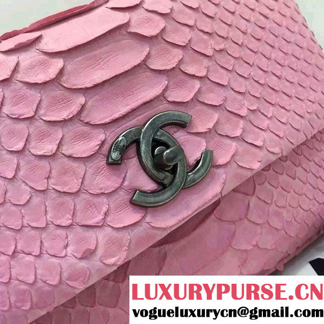 Chanel Python and Lambskin Flap Small Bag with Handle A93050 Pink 2016