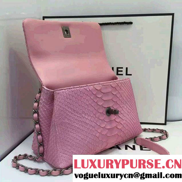 Chanel Python and Lambskin Flap Small Bag with Handle A93050 Pink 2016