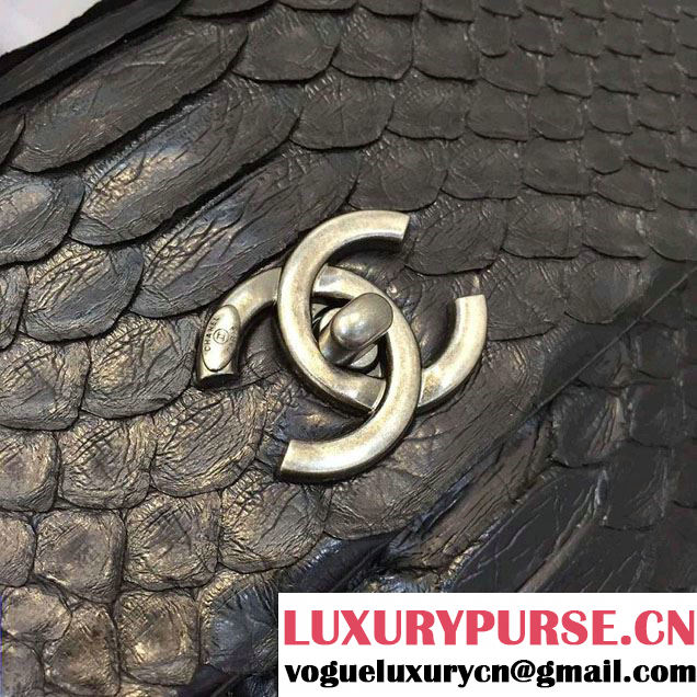 Chanel Python and Lambskin Flap Small Bag with Handle A93050 Black 2016