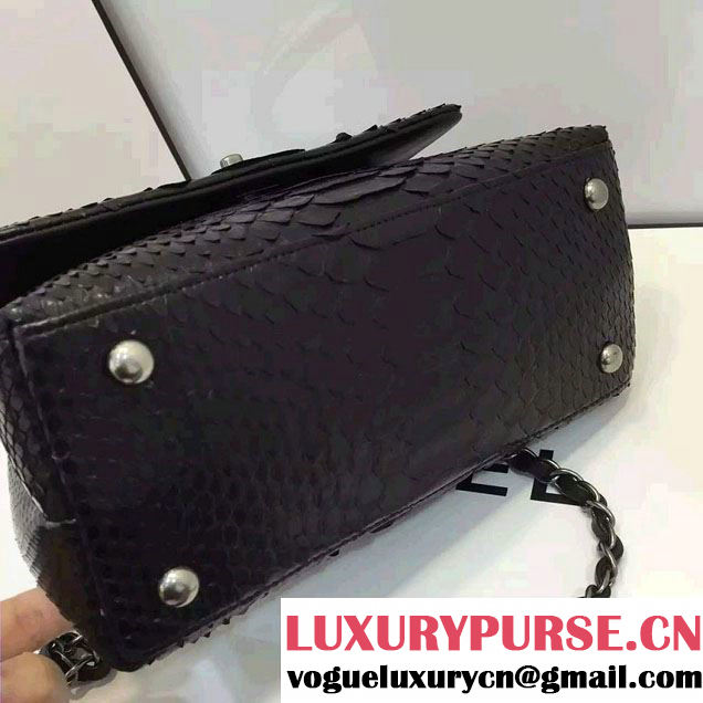Chanel Python and Lambskin Flap Small Bag with Handle A93050 Black 2016