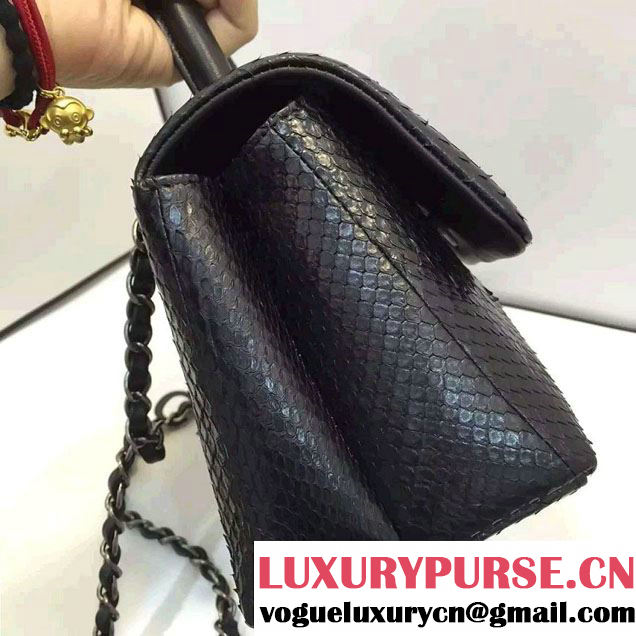 Chanel Python and Lambskin Flap Small Bag with Handle A93050 Black 2016