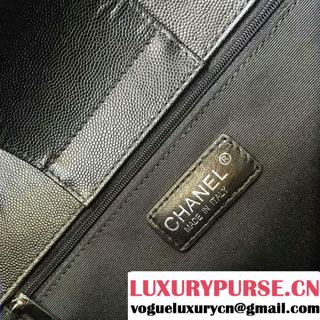 Chanel Grained Calfskin Chevron Shopping Tote Bag A91046 Black 2016