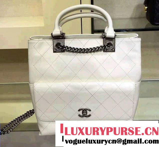 Chanel Calfskin Chain Shoulder Tote Backpack Bag White 2016