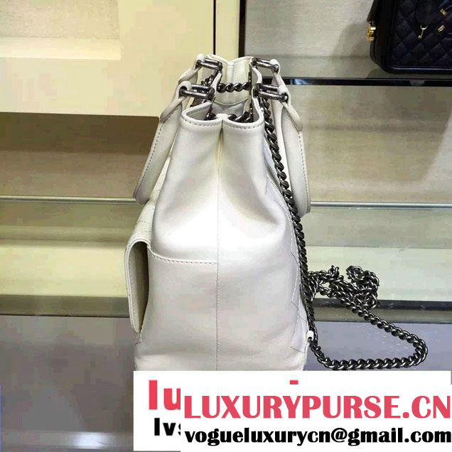 Chanel Calfskin Chain Shoulder Tote Backpack Bag White 2016