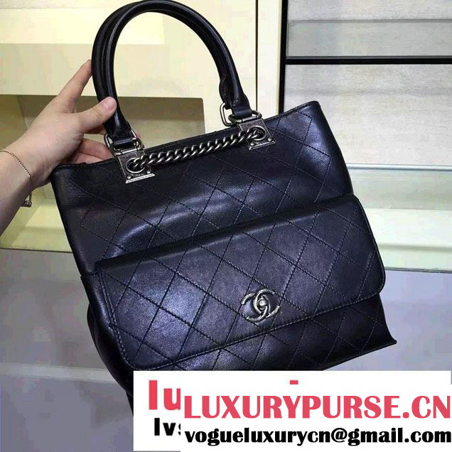 Chanel Calfskin Chain Shoulder Tote Backpack Bag Black 2016