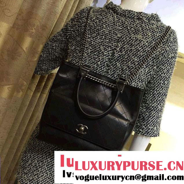Chanel Calfskin Chain Shoulder Tote Backpack Bag Black 2016