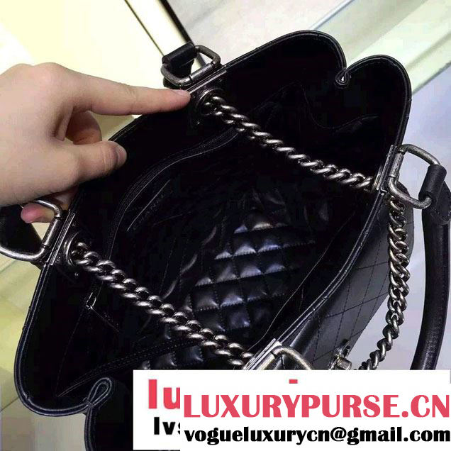 Chanel Calfskin Chain Shoulder Tote Backpack Bag Black 2016