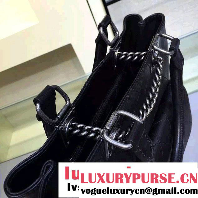 Chanel Calfskin Chain Shoulder Tote Backpack Bag Black 2016