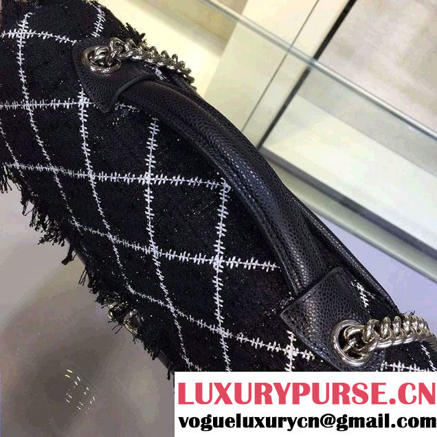 Chanel Tweed Grained Calfskin Flap Bag A93307 Black/White 2016