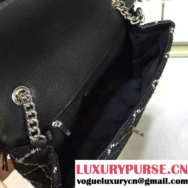 Chanel Tweed Grained Calfskin Flap Bag A93307 Black/White 2016