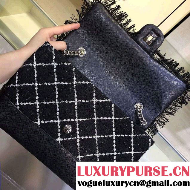 Chanel Tweed Grained Calfskin Flap Bag A93307 Black/White 2016