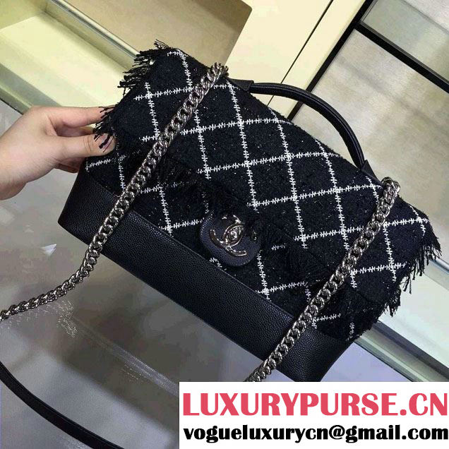 Chanel Tweed Grained Calfskin Flap Bag A93307 Black/White 2016