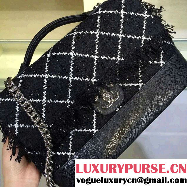 Chanel Tweed Grained Calfskin Flap Bag A93307 Black/White 2016