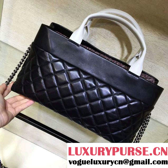 Chanel Tweed/Calfskin Tote Large Bag Black/White 2016