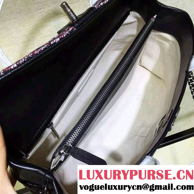 Chanel Tweed/Calfskin Tote Large Bag Black/White 2016