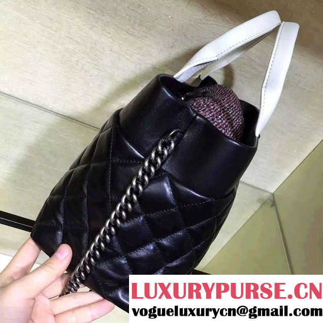 Chanel Tweed/Calfskin Tote Large Bag Black/White 2016