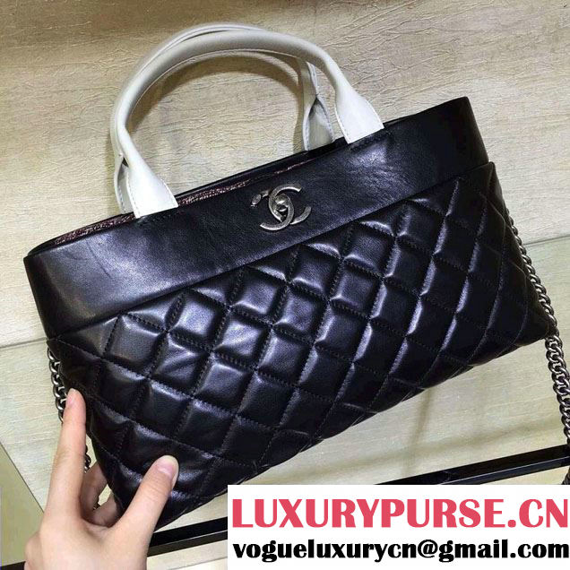 Chanel Tweed/Calfskin Tote Large Bag Black/White 2016