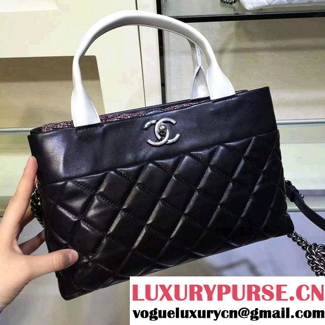 Chanel Tweed/Calfskin Tote Small Bag Black/White 2016